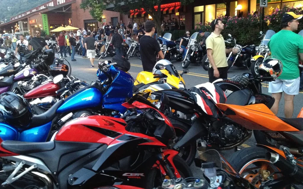 Summer 2012 Mosites Motorsports bike night with bikes along the street