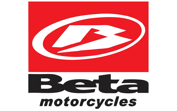 a red and black sign with a white logo - Beta Motorcycles logo